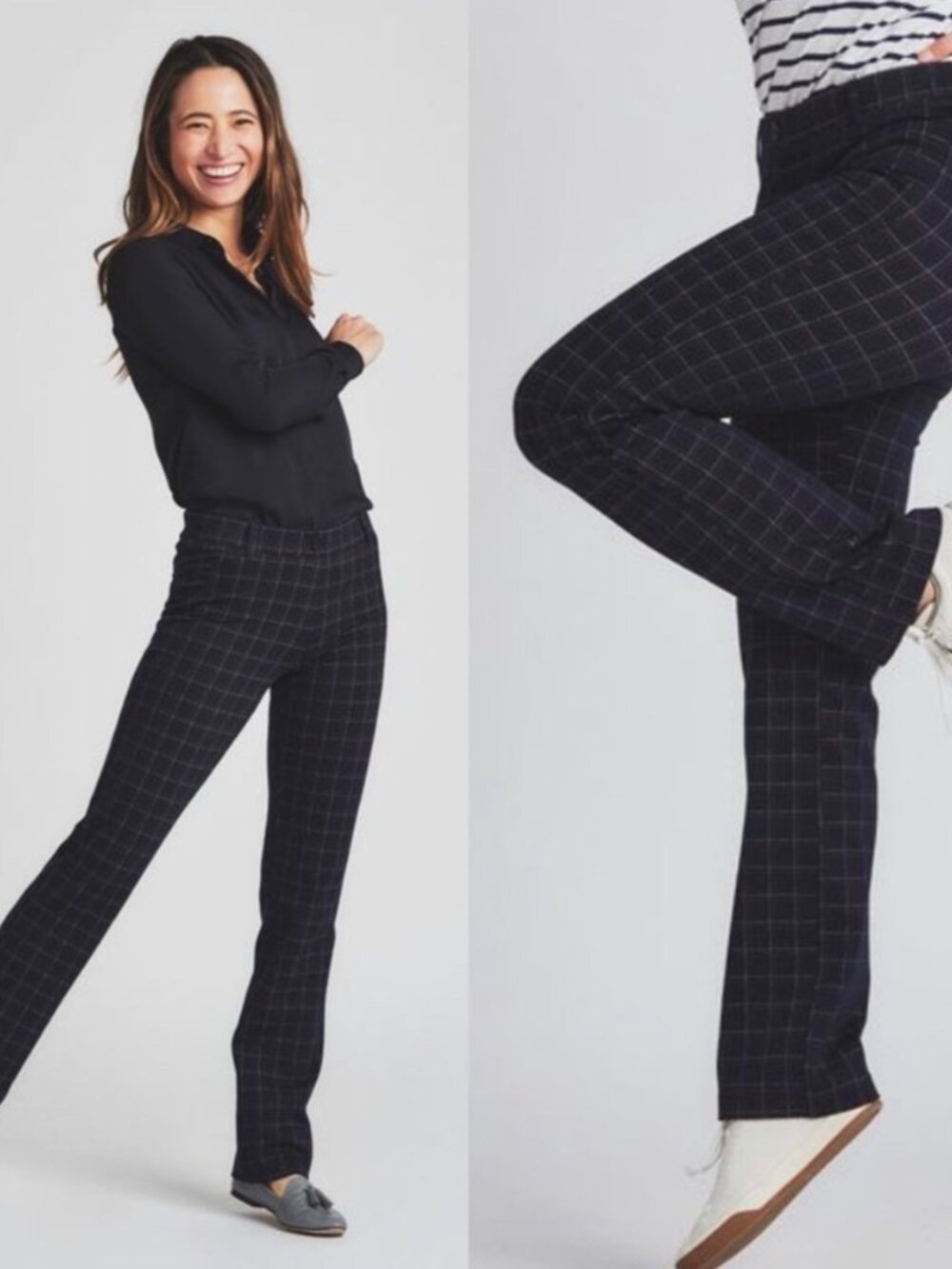New Betabrand Oxford Check Straight Two Pocket Dress Pant Yoga Pants Large